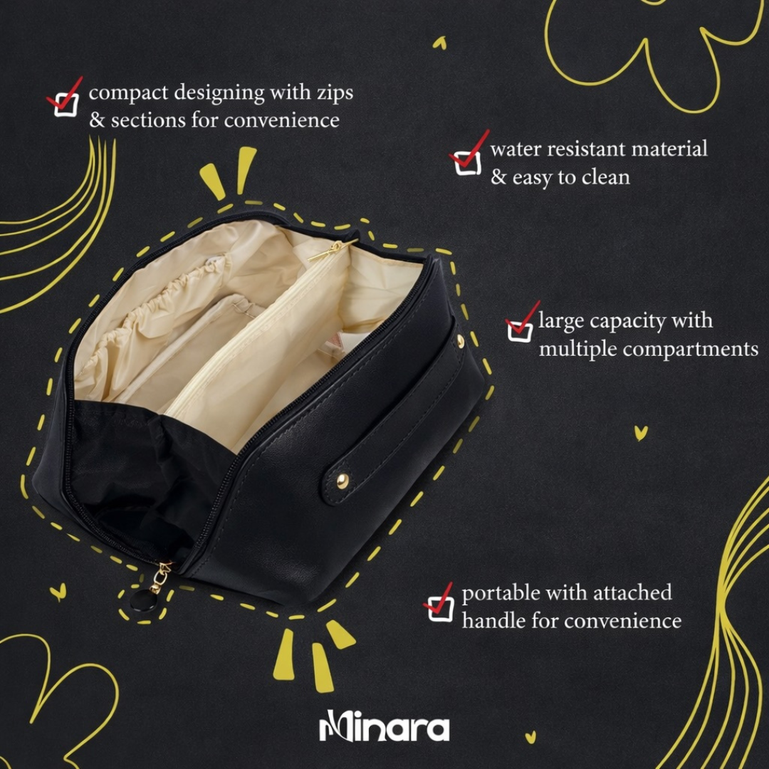 MINARA Travel Size Vanity Makeup Pouch - Black
