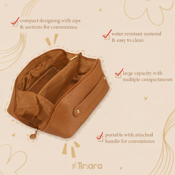 MINARA Travel Size Vanity Makeup Pouch - Brown