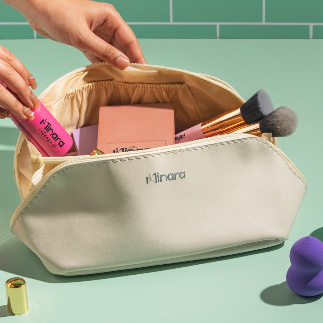 MINARA Travel Size Vanity Makeup Pouch - Cream