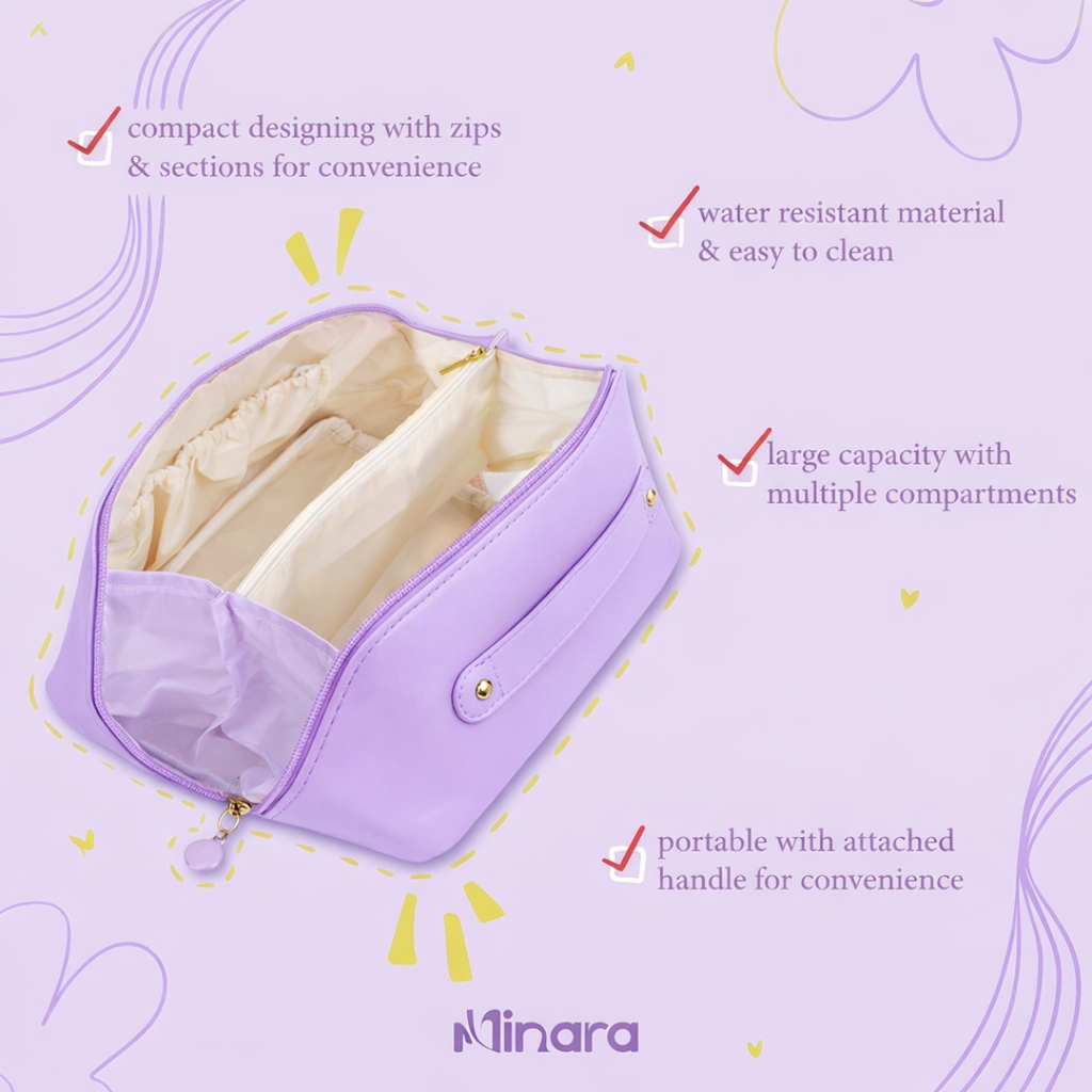 MINARA Travel Size Vanity Makeup Pouch - Lavender