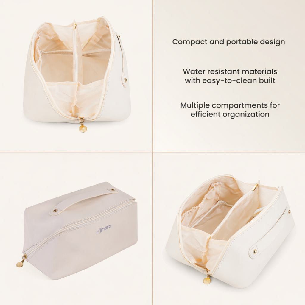 MINARA Travel Size Vanity Makeup Pouch - Cream