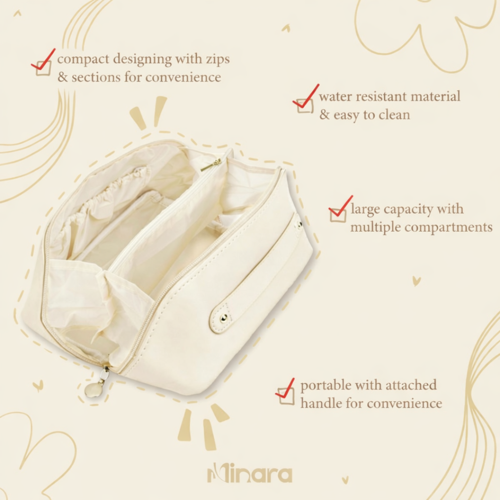MINARA Travel Size Vanity Makeup Pouch - Cream
