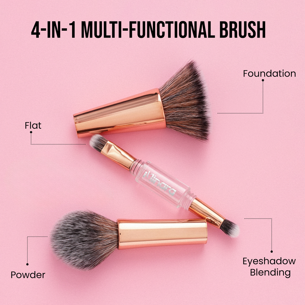 MINARA 4 in 1 Makeup Brush Set-Travel Friendly-Foundation, Powder & Eyeshadow