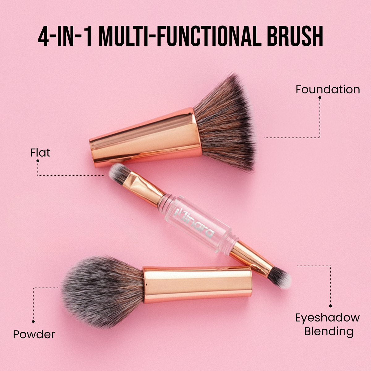 MINARA 4 in 1 Makeup Brush Set-Travel Friendly-Foundation, Powder & Eyeshadow
