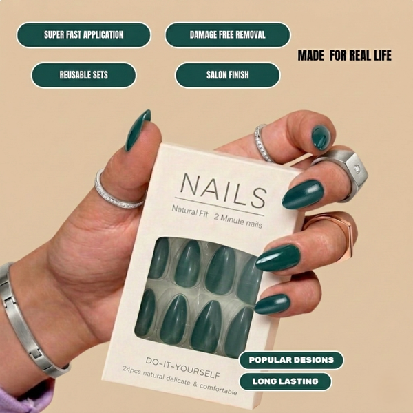 MINARA The Luxe Nail Press Set -Panna Rani, Emerald Green (Pack of 24)
