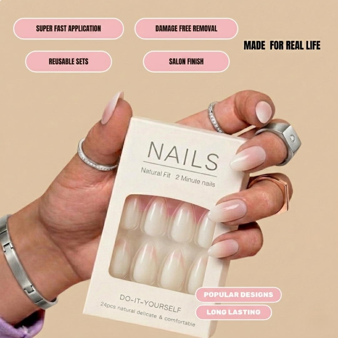 MINARA The Luxe Nail Press Set - Chaandni Blush White, Cream (Pack of 24)