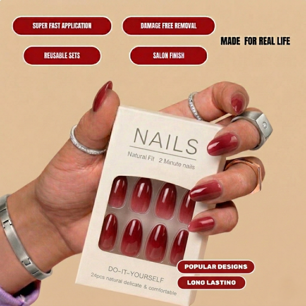 MINARA The Luxe Nail Press Set -Cranberry Chaand Rose Red (Pack of 24)