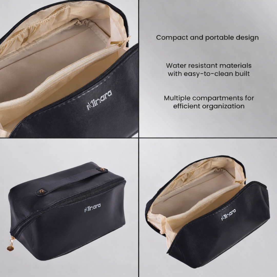 MINARA Travel Size Vanity Makeup Pouch - Black