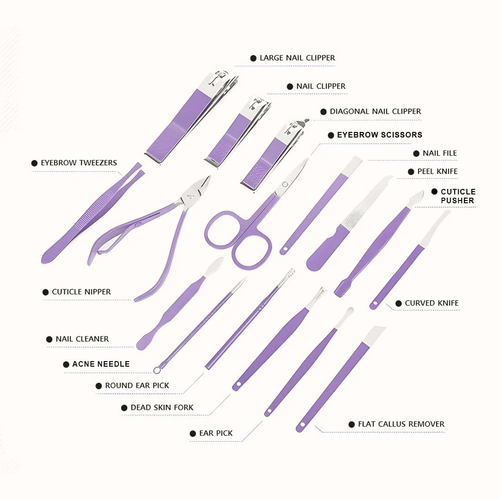 MINARA 16in1 Manicure-Pedicure Grooming Kit - Purple