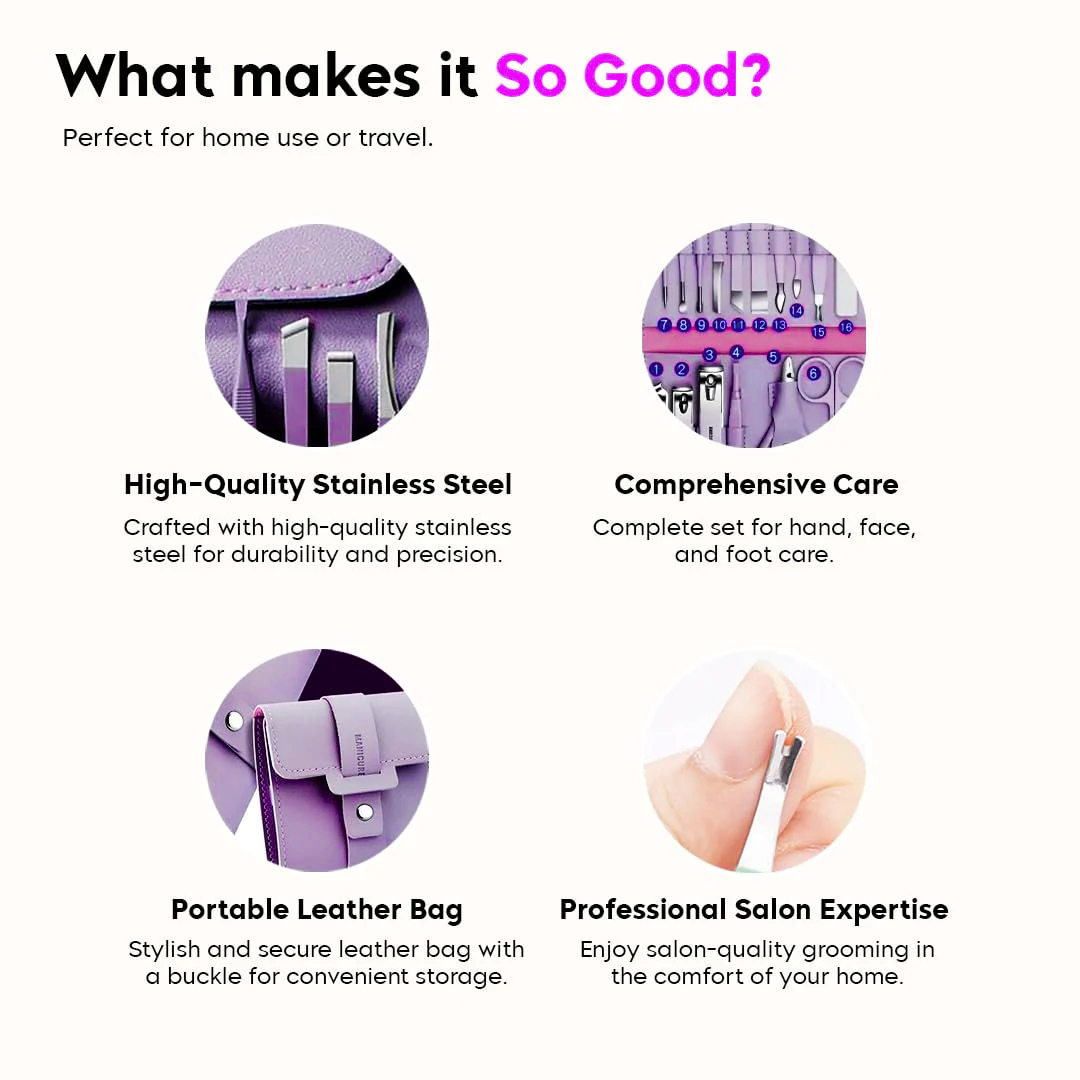 MINARA 16in1 Manicure-Pedicure Grooming Kit - Purple