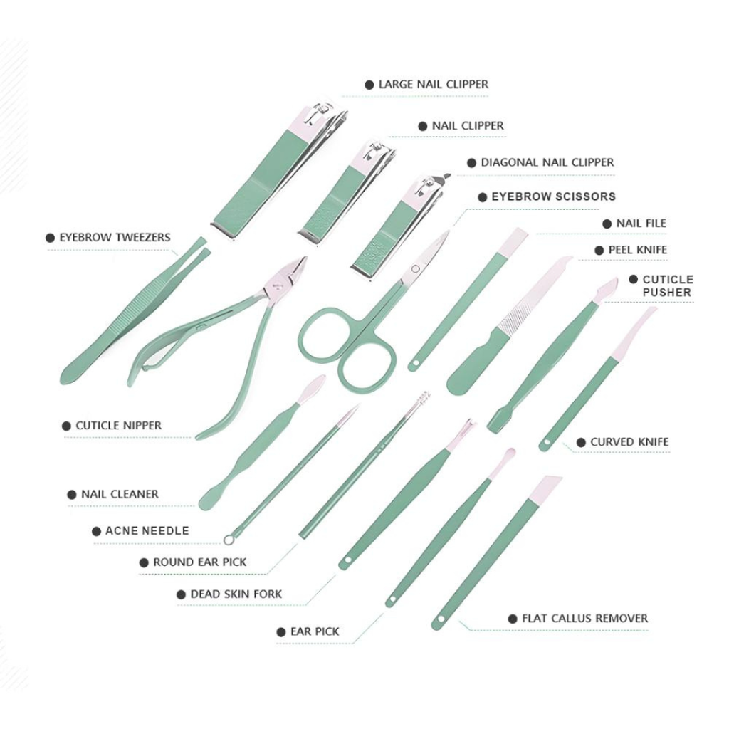 MINARA 16in1 Manicure-Pedicure Grooming Kit - Green
