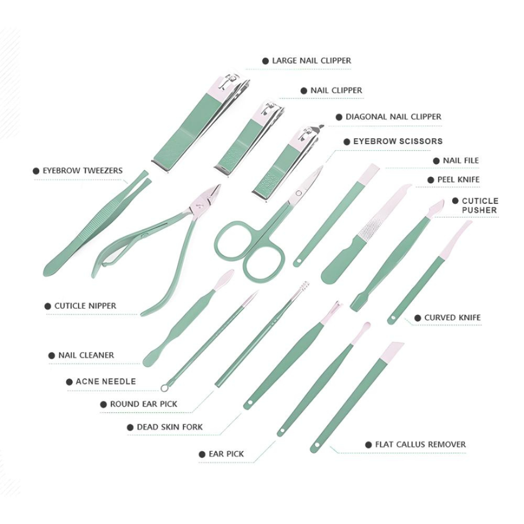 MINARA 16in1 Manicure-Pedicure Grooming Kit - Green