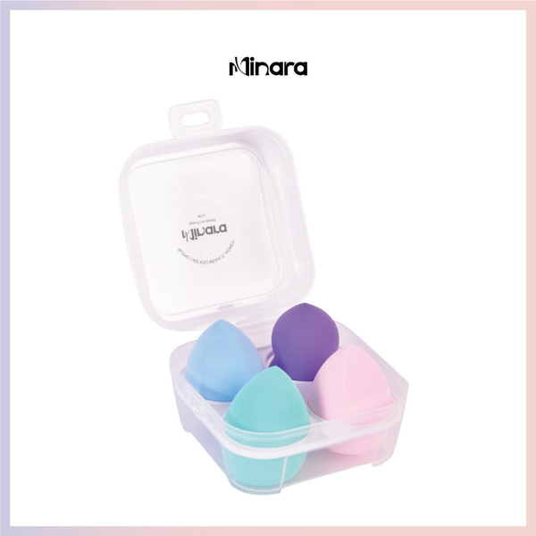 MINARA Beauty Ultra soft Blender Makeup Sponge Set of 4 (Multicolour)|Travel Size Cosmetic Blender and Sponge Kit For Face Foundation Blushes Eyeshadow With Storage