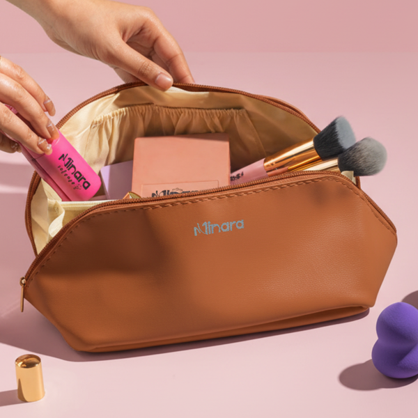 MINARA Travel Size Vanity Makeup Pouch - Brown