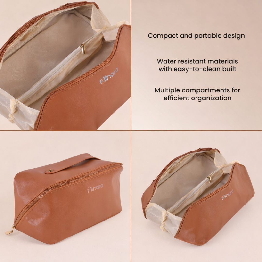 MINARA Travel Size Vanity Makeup Pouch - Brown