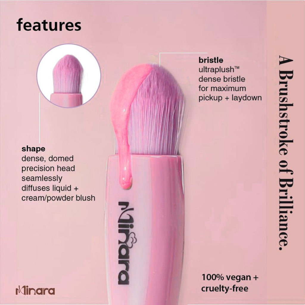 MINARA Travel Friendly Makeup Brush Applicator Set Of 5 Box With Mirror - Baby Pink