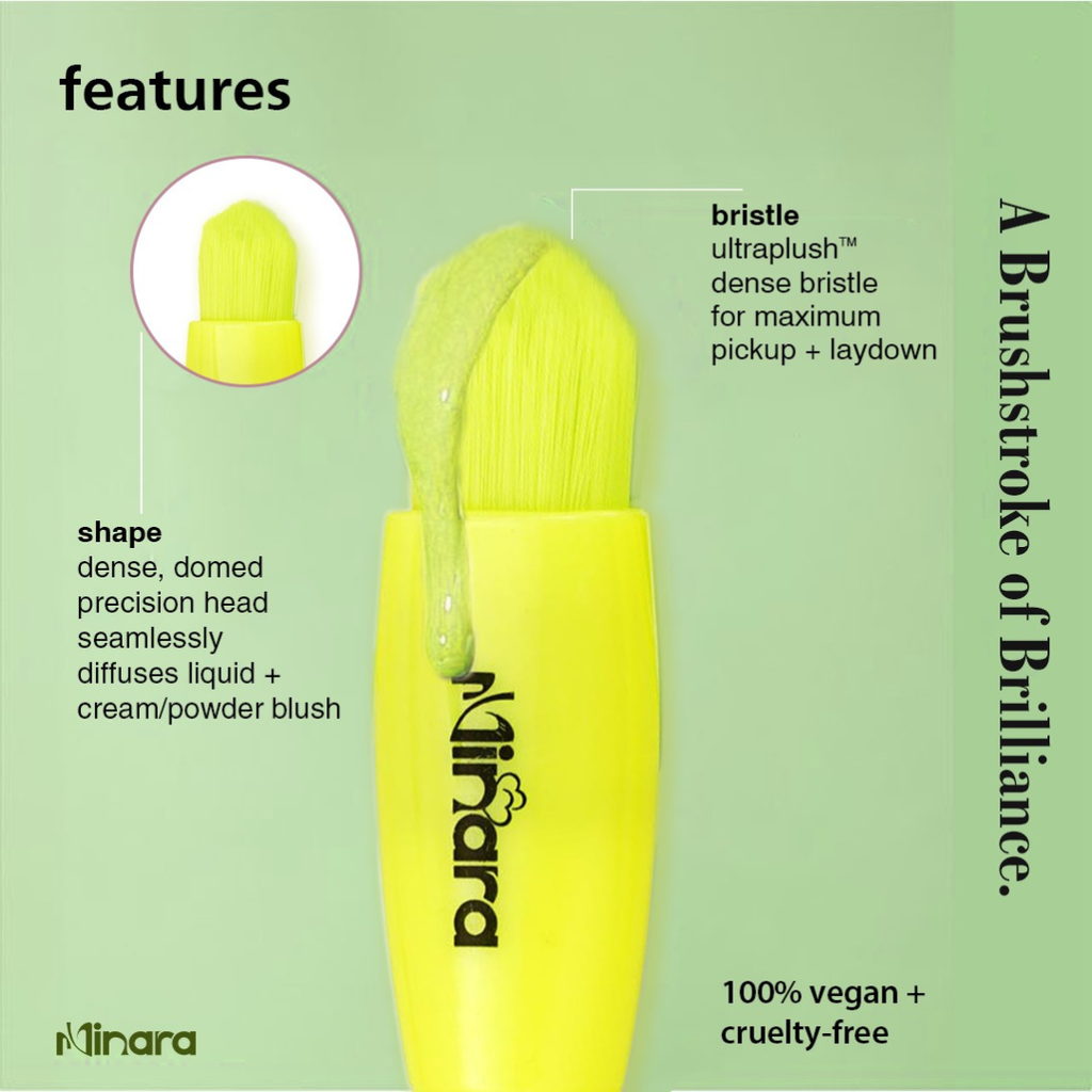 MINARA Travel Friendly Makeup Brush Applicator Set Of 5 Box With Mirror - Neon Green