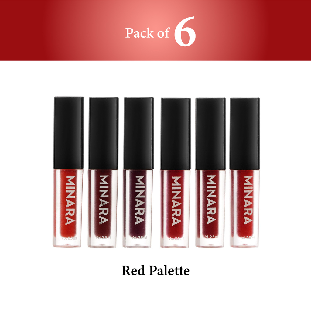 MINARA Liquid Lipstick - Red Palette (Pack of 6)