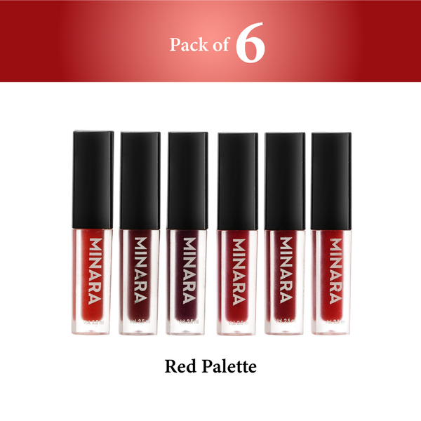 MINARA Liquid Lipstick - Red Palette (Pack of 6)